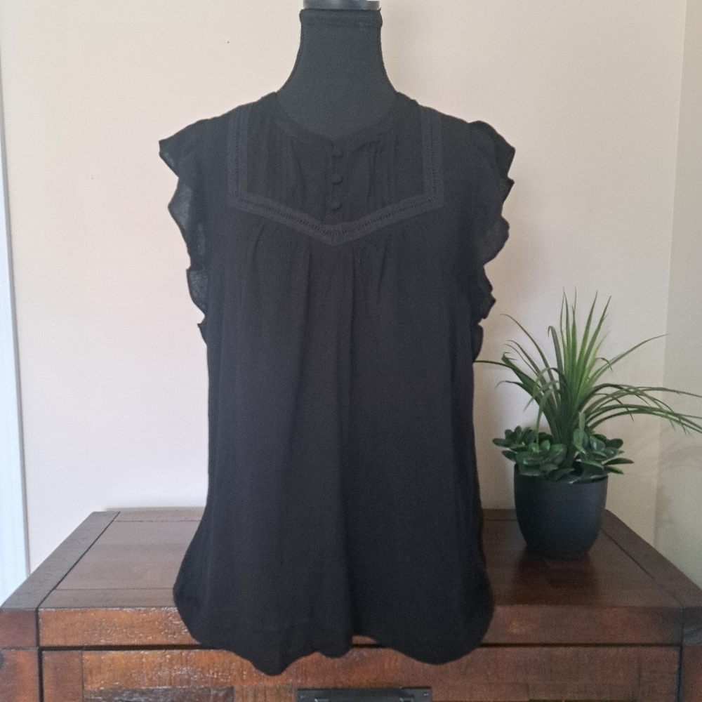 Dalia Flutter Sleeve Top Women's Size Small Blouse Black Lightweight